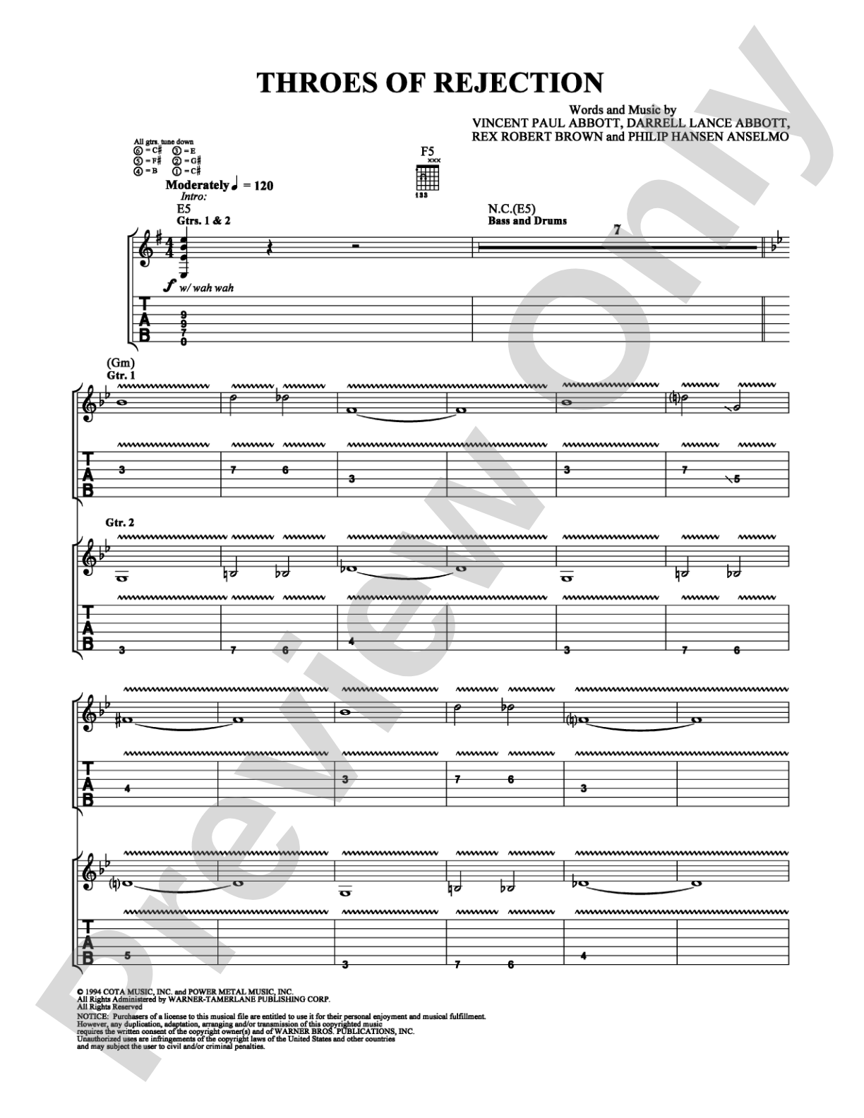 Throes of Rejection: Guitar TAB Digital Sheet Music