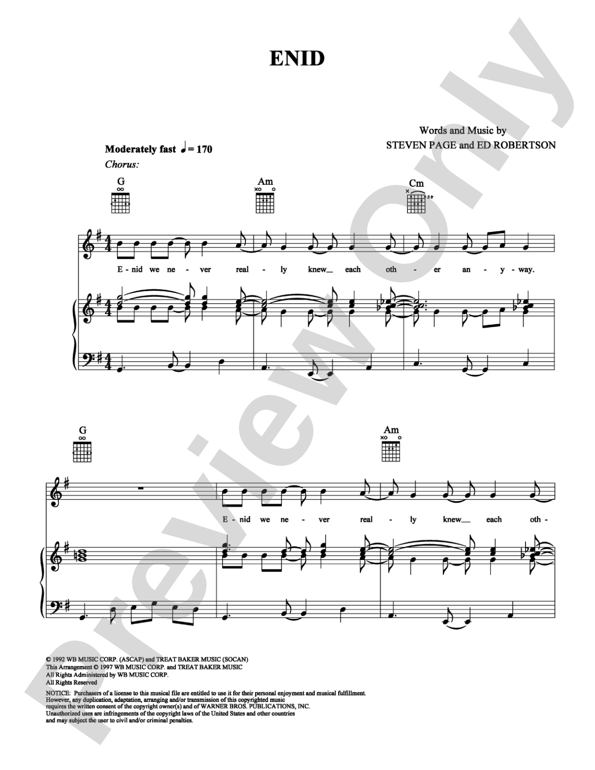 Enid: Piano/Vocal/Chords Digital Sheet Music