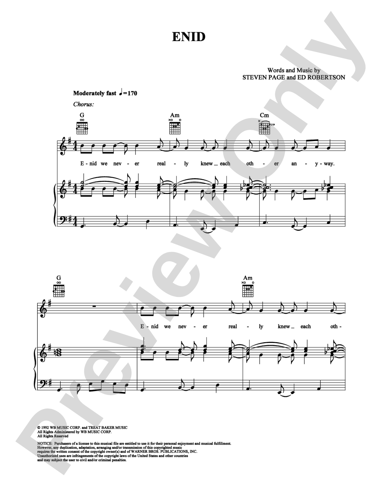 Enid: Piano/Vocal/Chords Digital Sheet Music