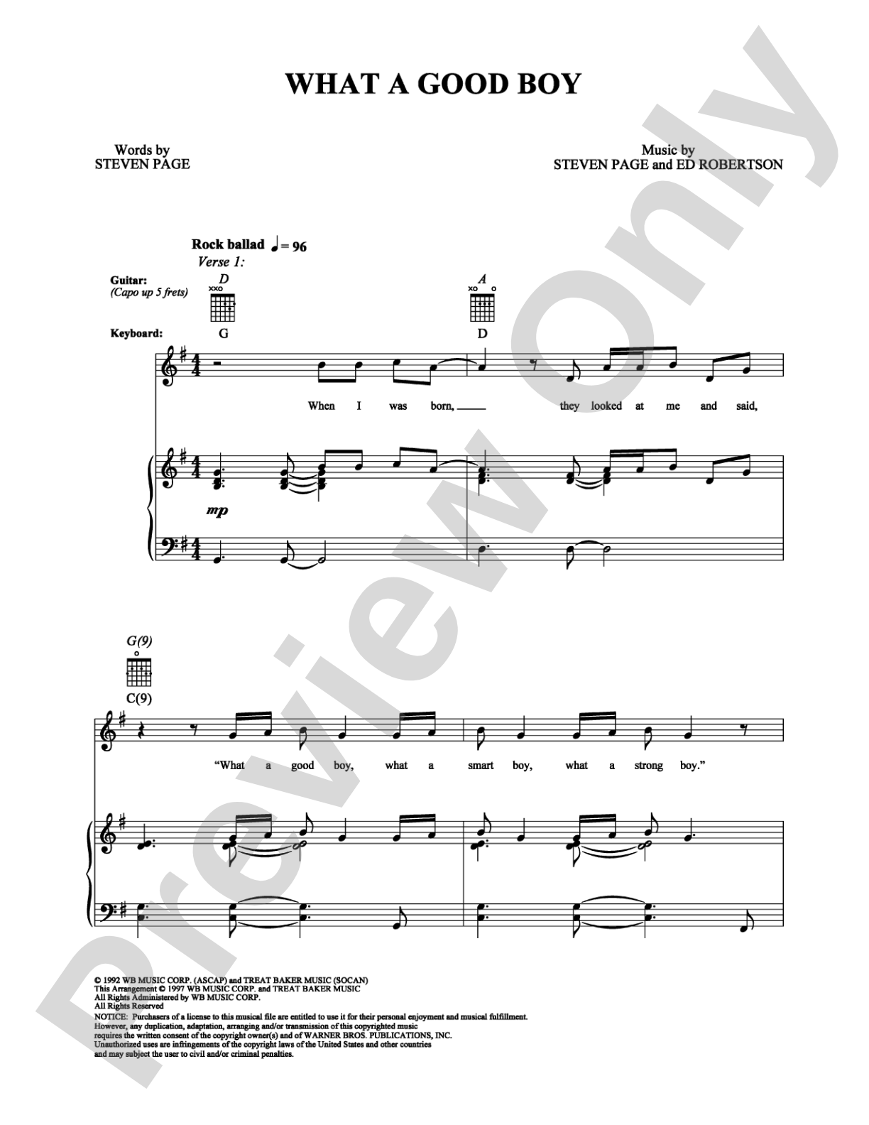 What a Good Boy: Piano/Vocal/Chords Digital Sheet Music