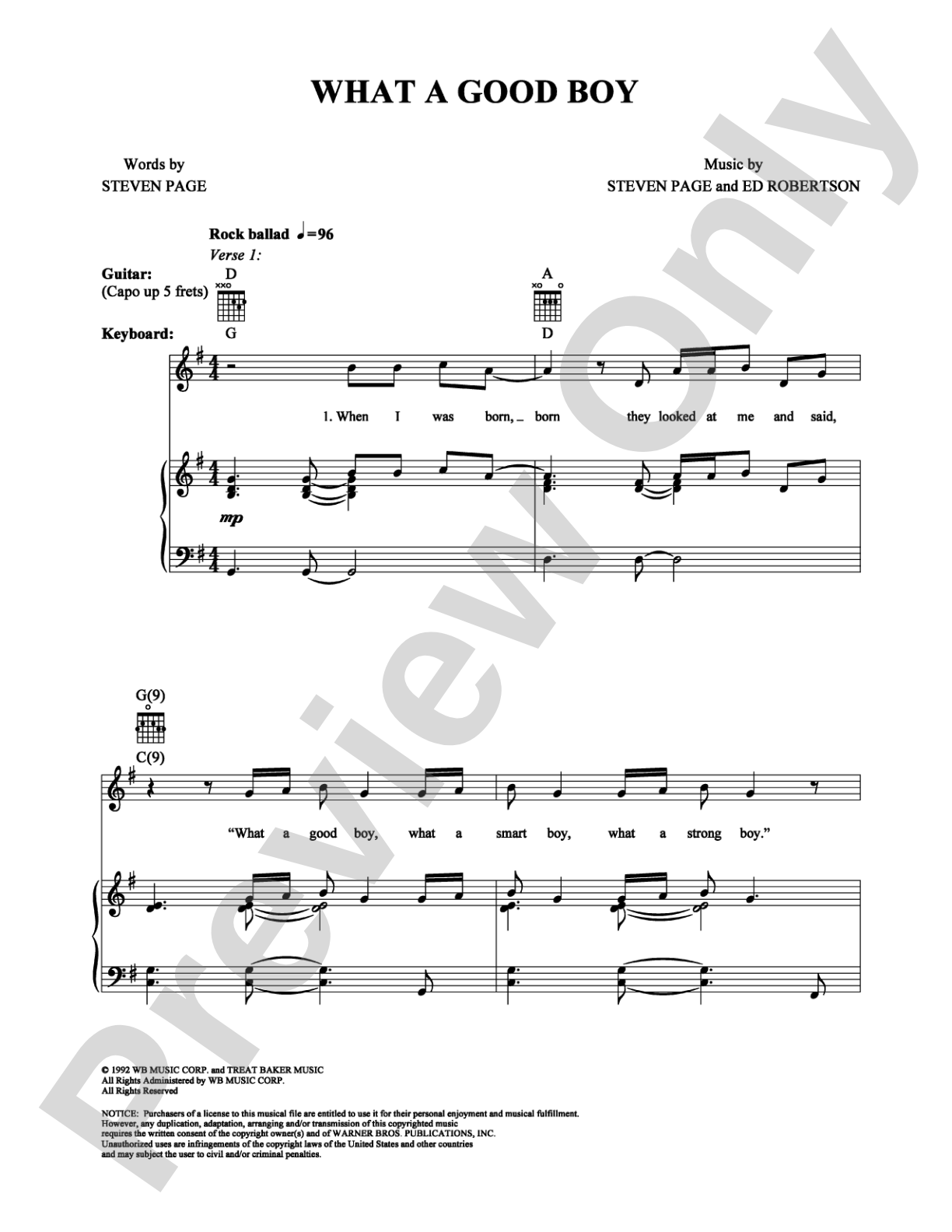 What a Good Boy: Piano/Vocal/Chords Digital Sheet Music