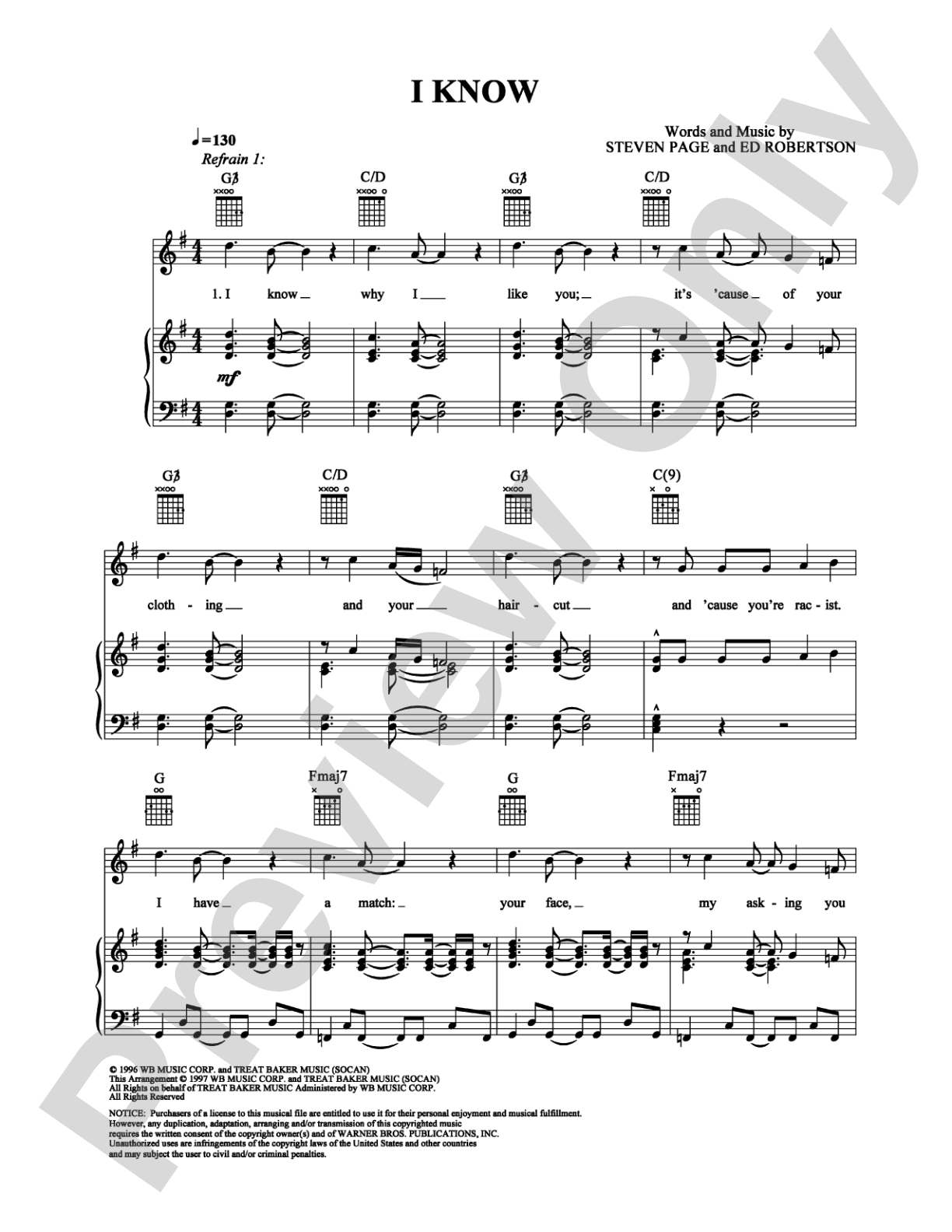 I Know: Piano/Vocal/Chords Digital Sheet Music