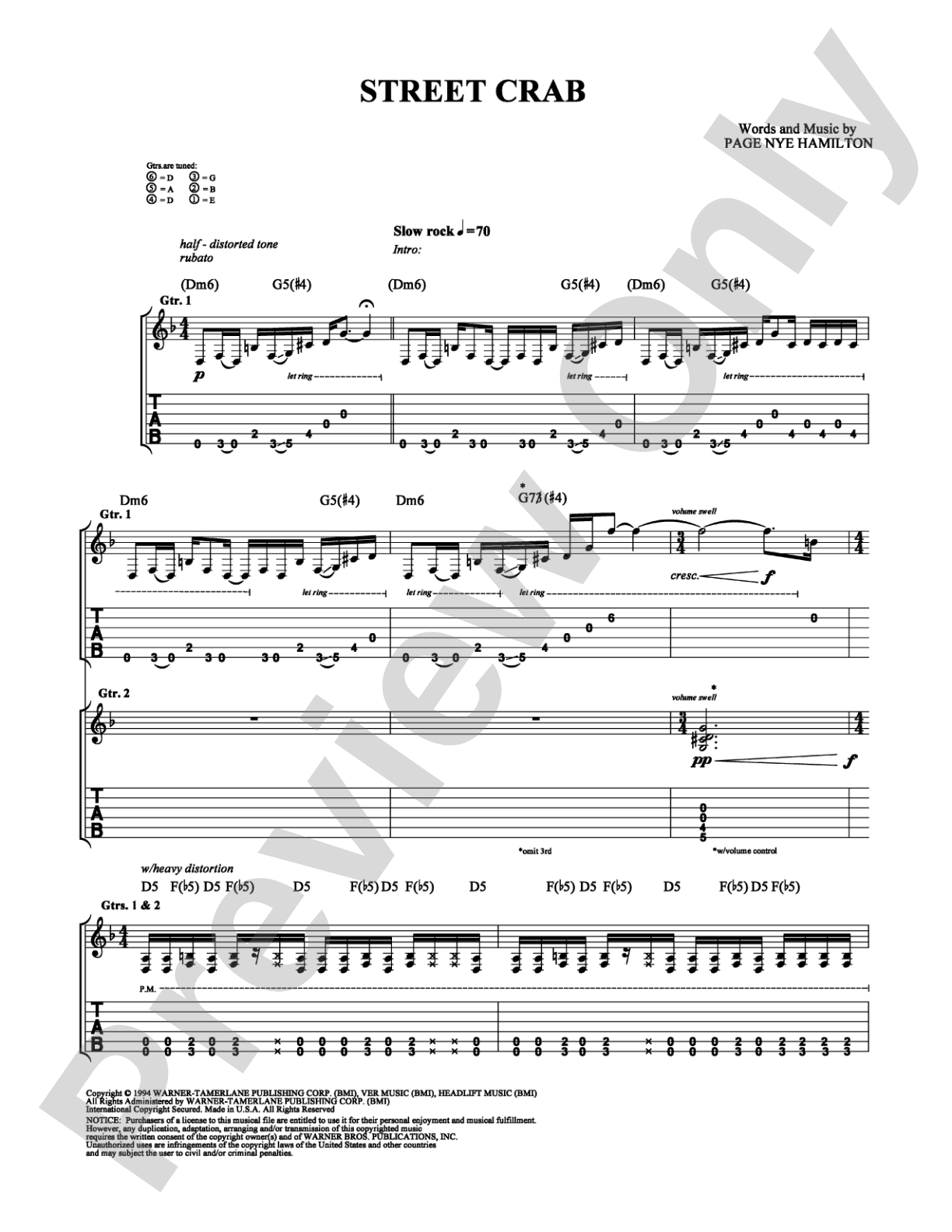 Street Crab: Guitar TAB Digital Sheet Music