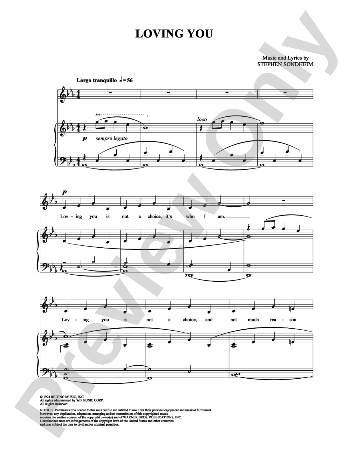 Loving You: Piano/Vocal/Chords Digital Sheet Music