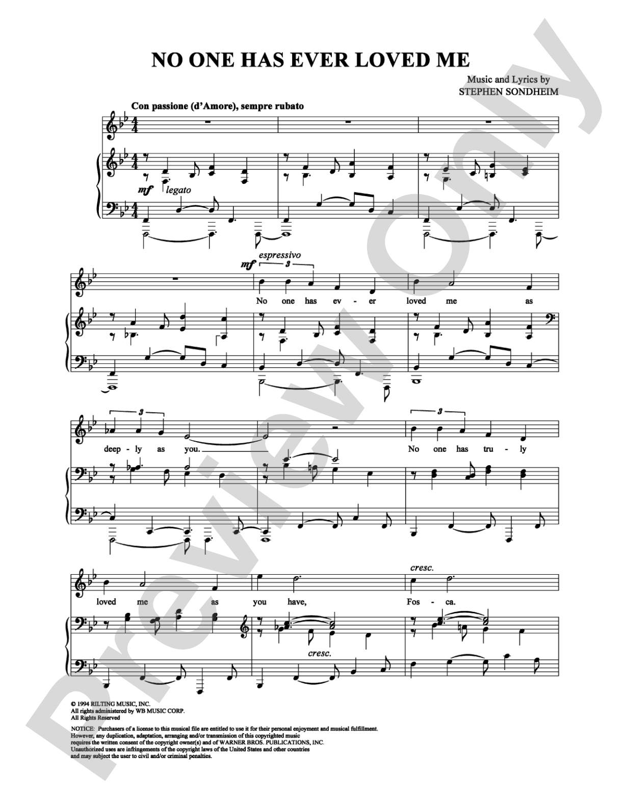 No One Has Ever Loved Me: Piano/Vocal/Chords Digital Sheet Music