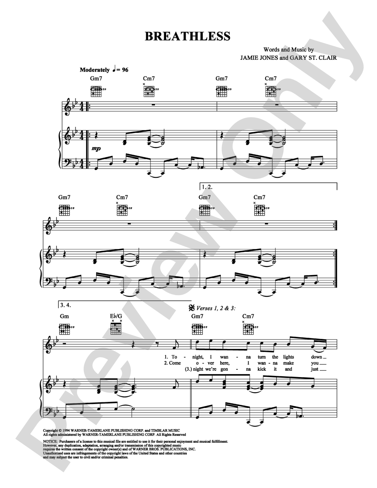 Breathless: Piano/Vocal/Chords Digital Sheet Music