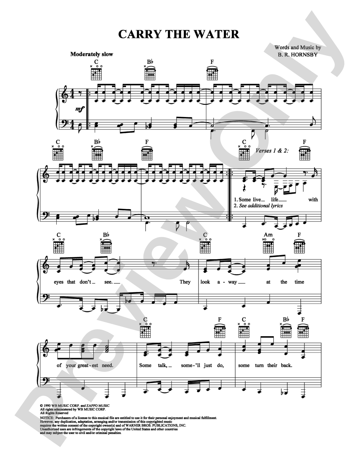 Carry the Water: Piano/Vocal/Chords Digital Sheet Music