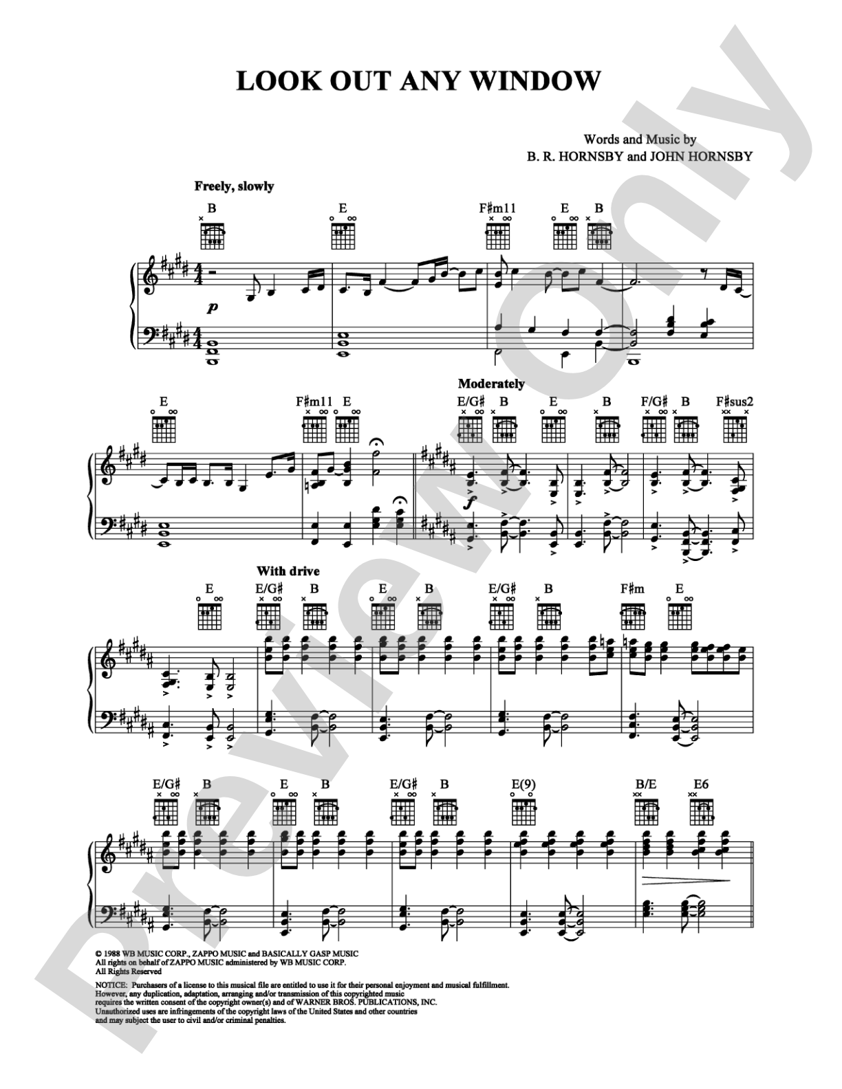 Look Out Any Window: Piano/Vocal/Chords Digital Sheet Music