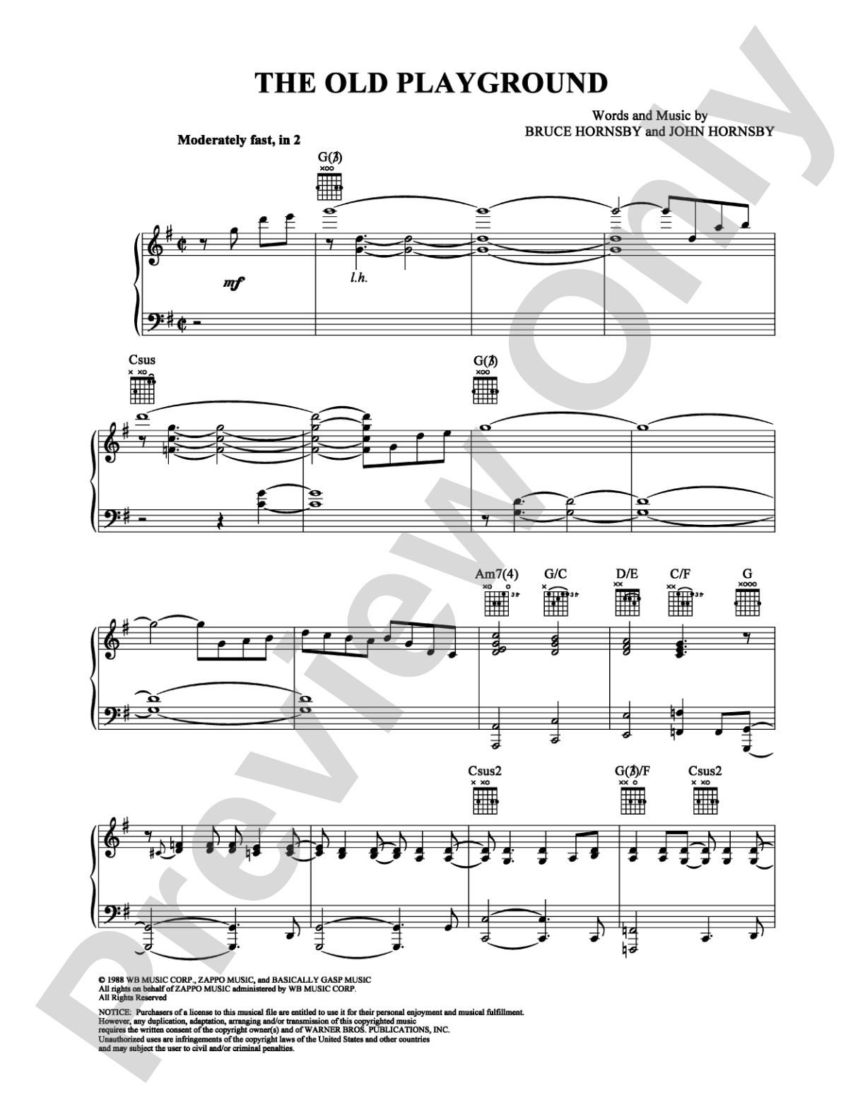 The Old Playground: Piano/Vocal/Chords Digital Sheet Music