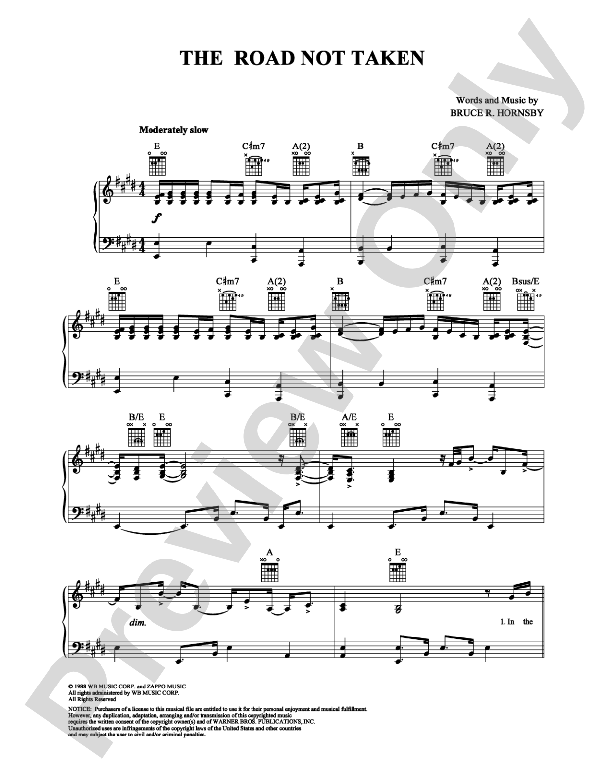 The Road Not Taken: Piano/Vocal/Chords Digital Sheet Music