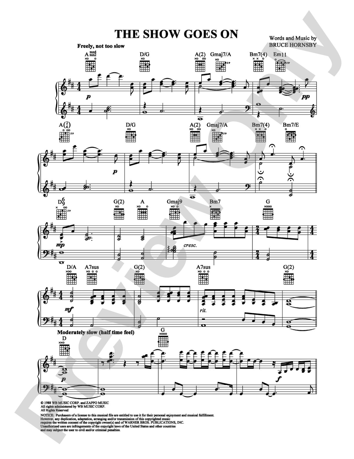 The Show Goes On: Piano/Vocal/Chords Digital Sheet Music