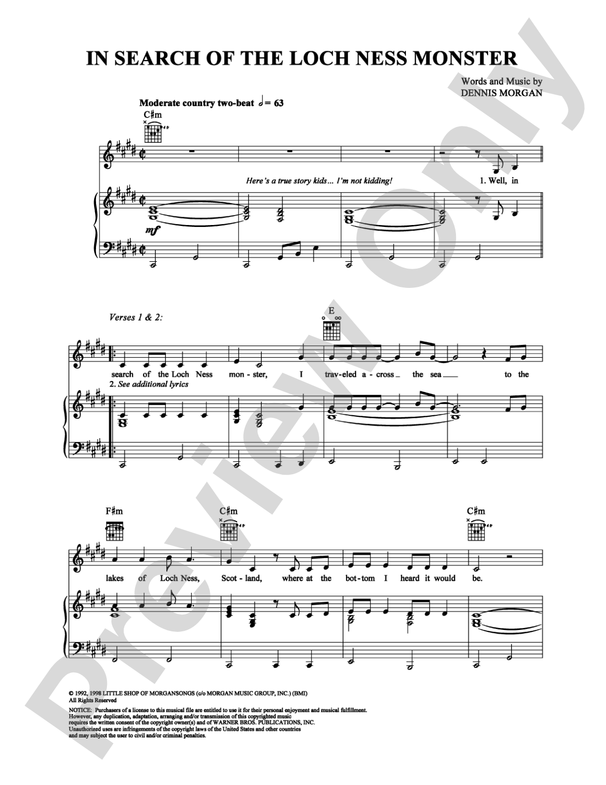 In Search of the Loch Ness Monster: Piano/Vocal/Chords Digital Sheet Music