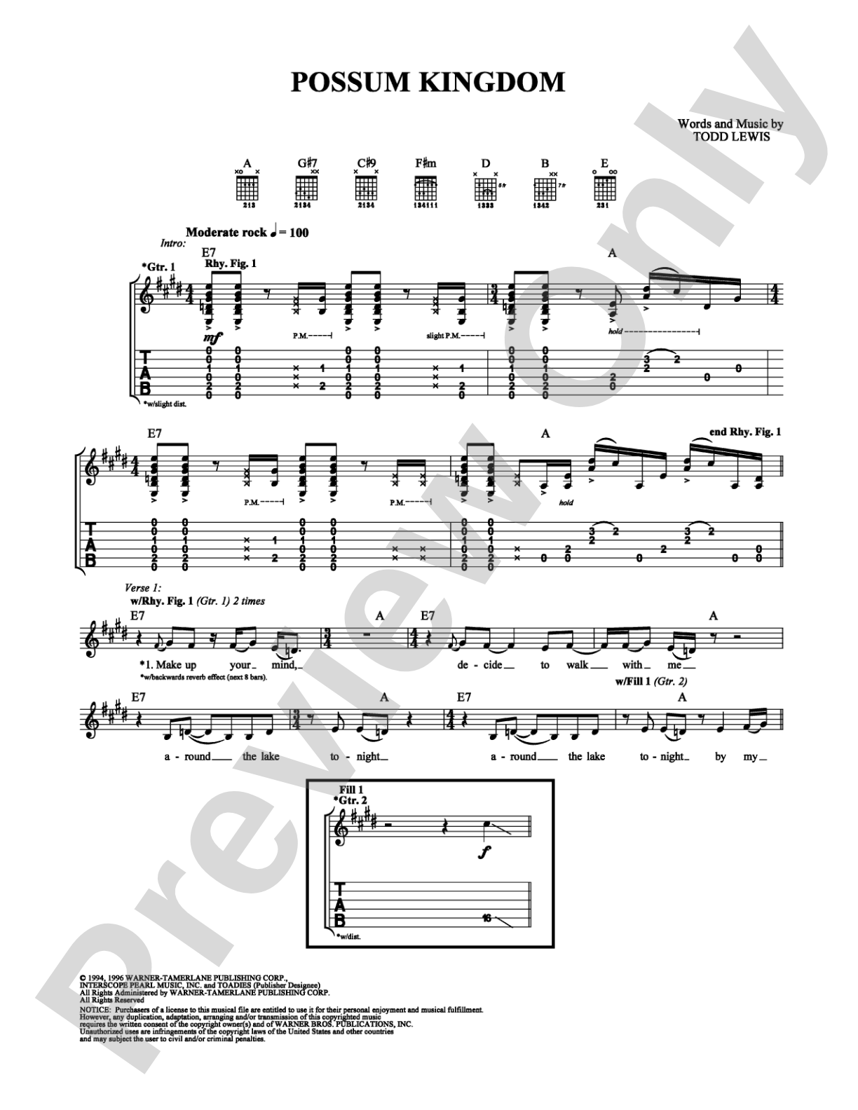 Possum Kingdom: Guitar TAB Digital Sheet Music