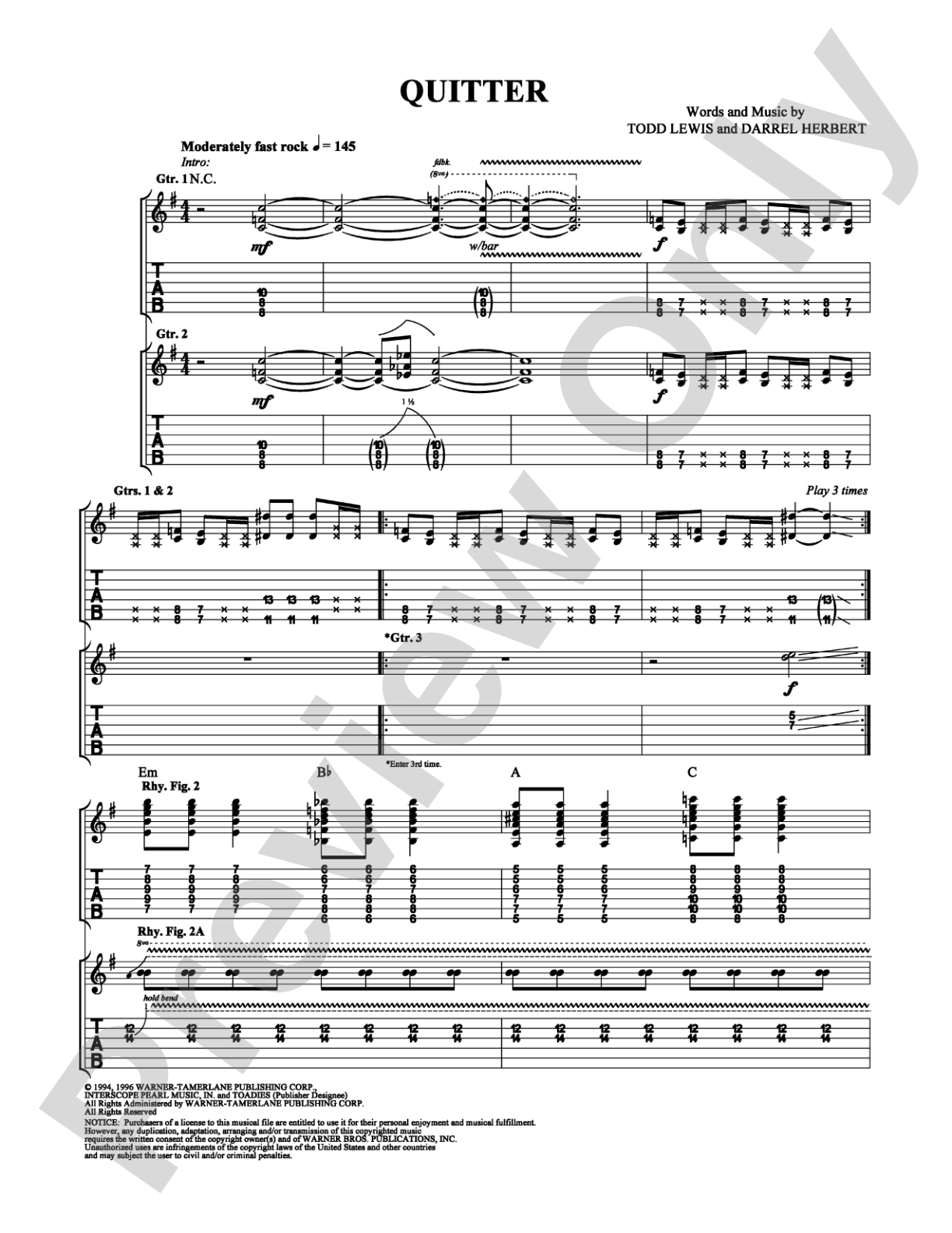 Quitter: Guitar TAB Digital Sheet Music