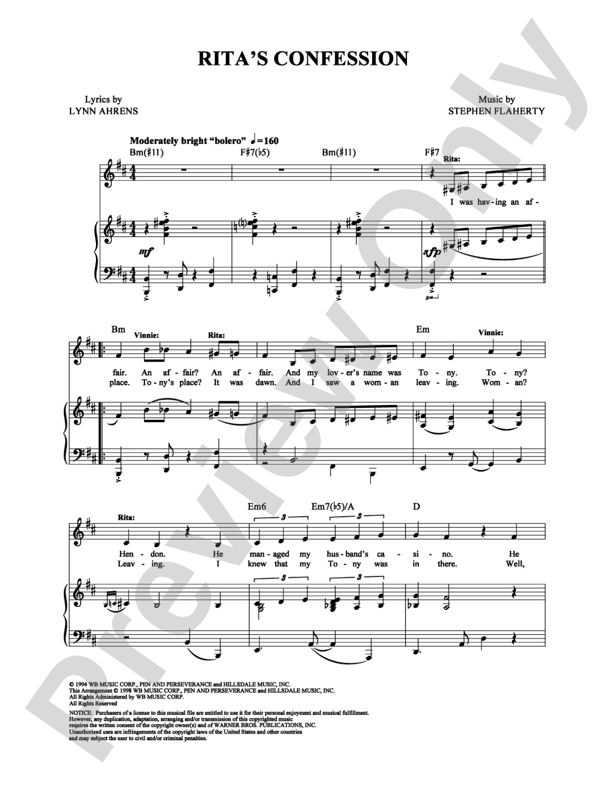 Rita's Confession: Piano/Vocal/Chords Digital Sheet Music