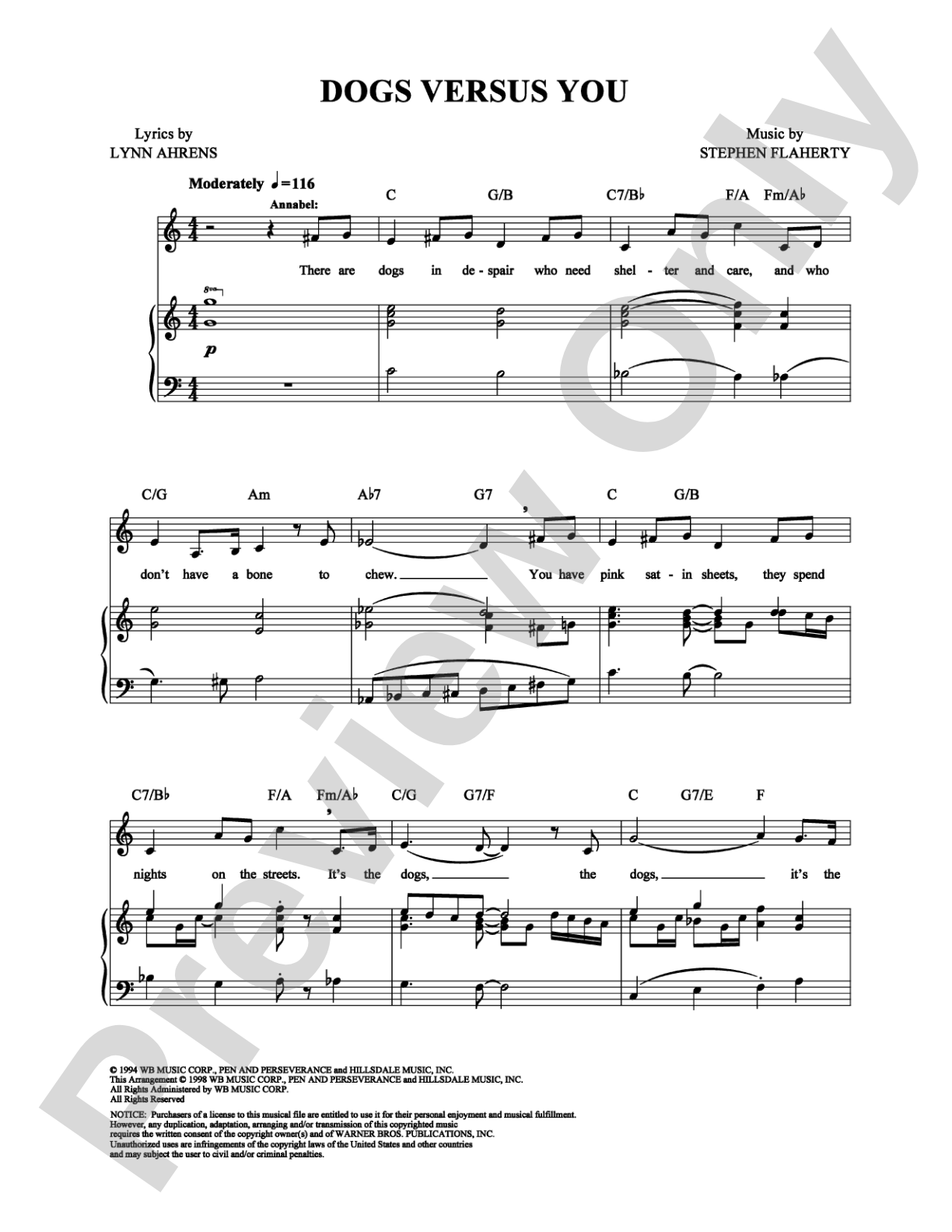 Dogs Versus You: Piano/Vocal/Chords Digital Sheet Music