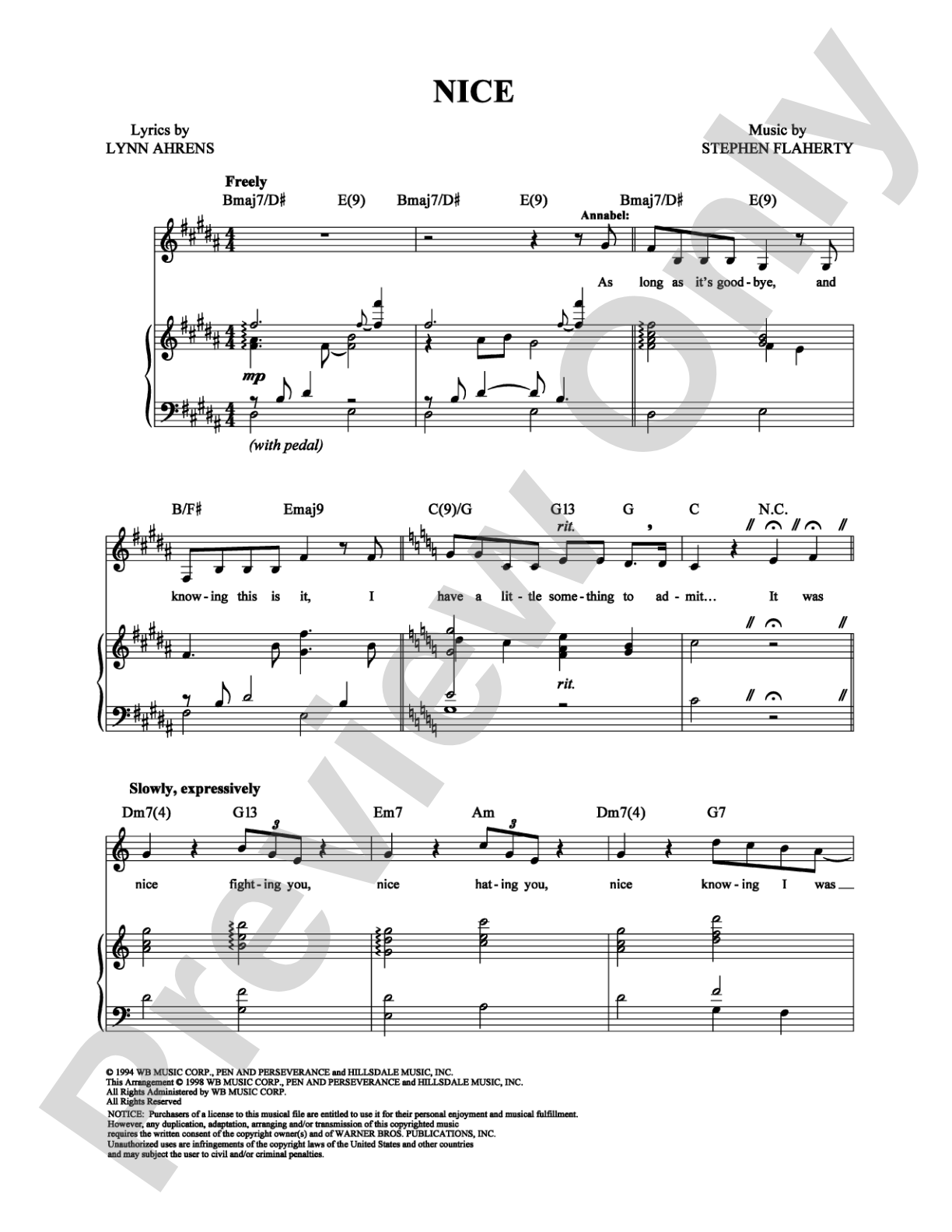 Nice: Piano/Vocal/Chords Digital Sheet Music