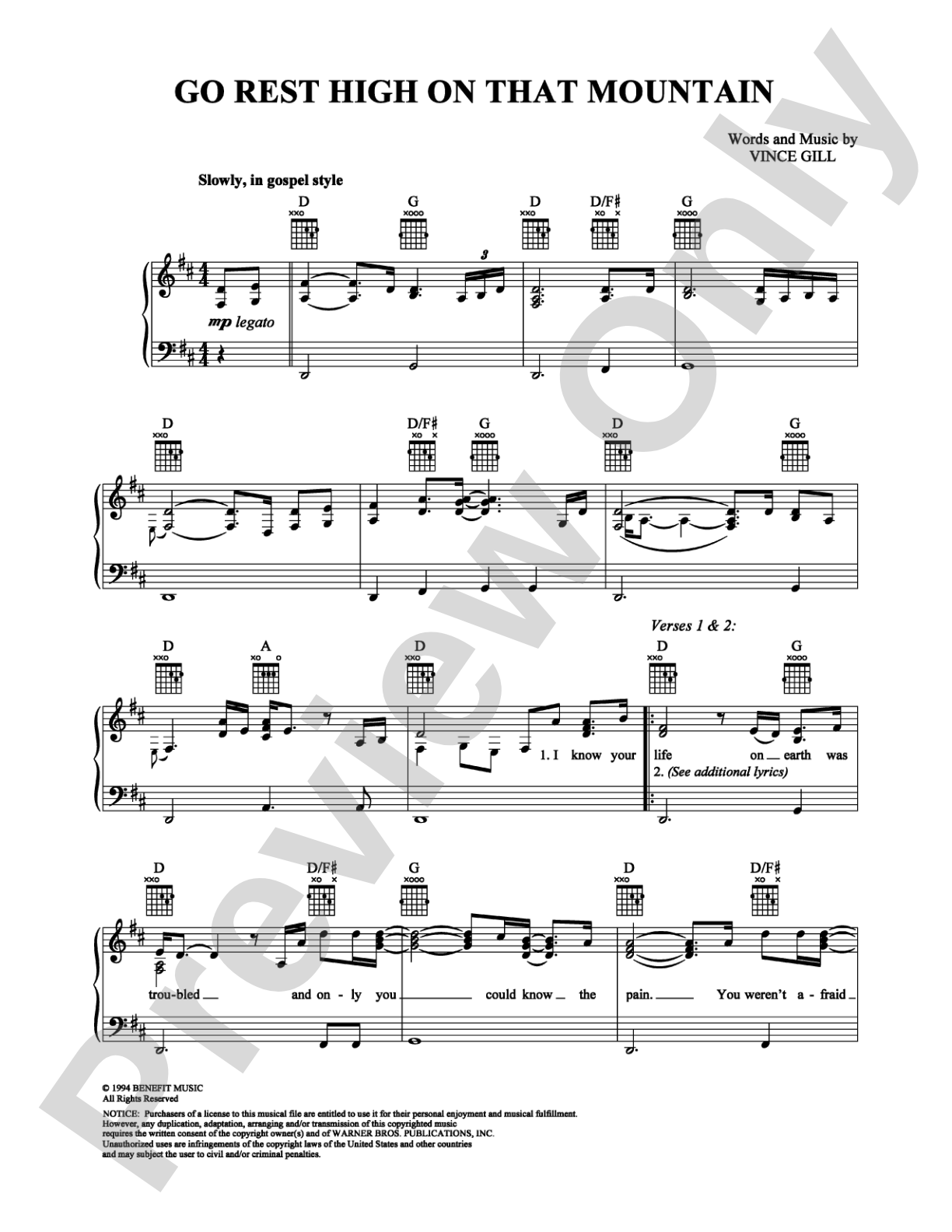 Go Rest High On That Mountain: Piano/Vocal/Chords Digital Sheet Music