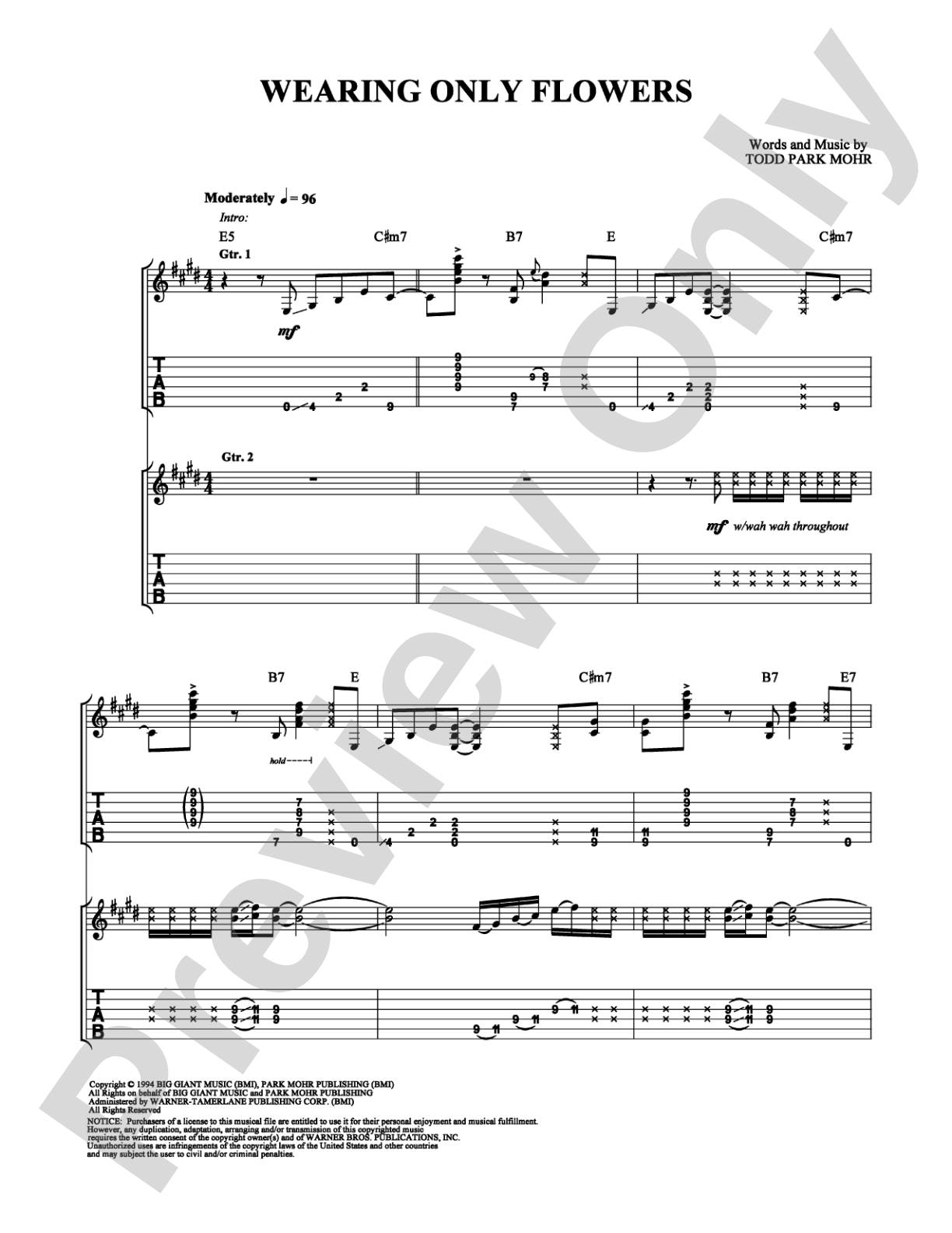 Wearing Only Flowers: Guitar TAB Digital Sheet Music