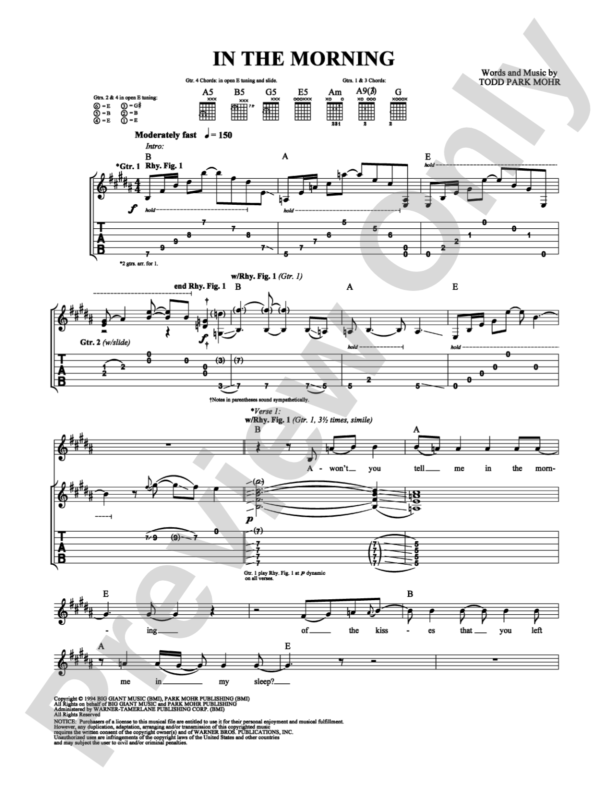 In the Morning: Guitar TAB Digital Sheet Music