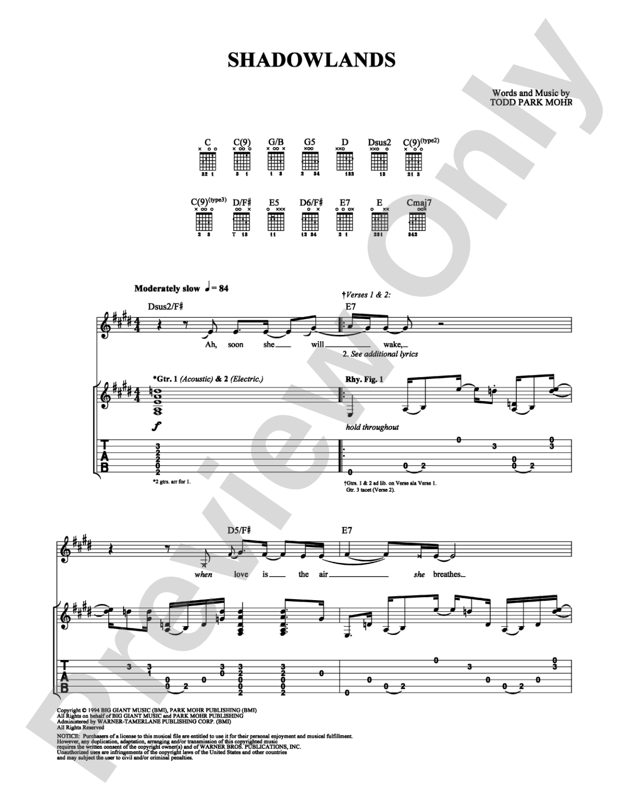 Shadowlands: Guitar TAB Digital Sheet Music