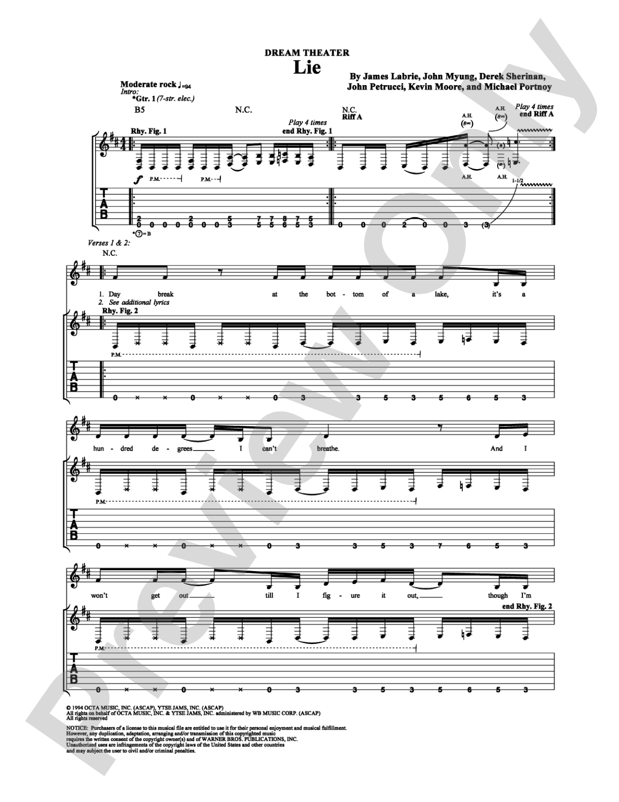 Lie: Guitar TAB Digital Sheet Music