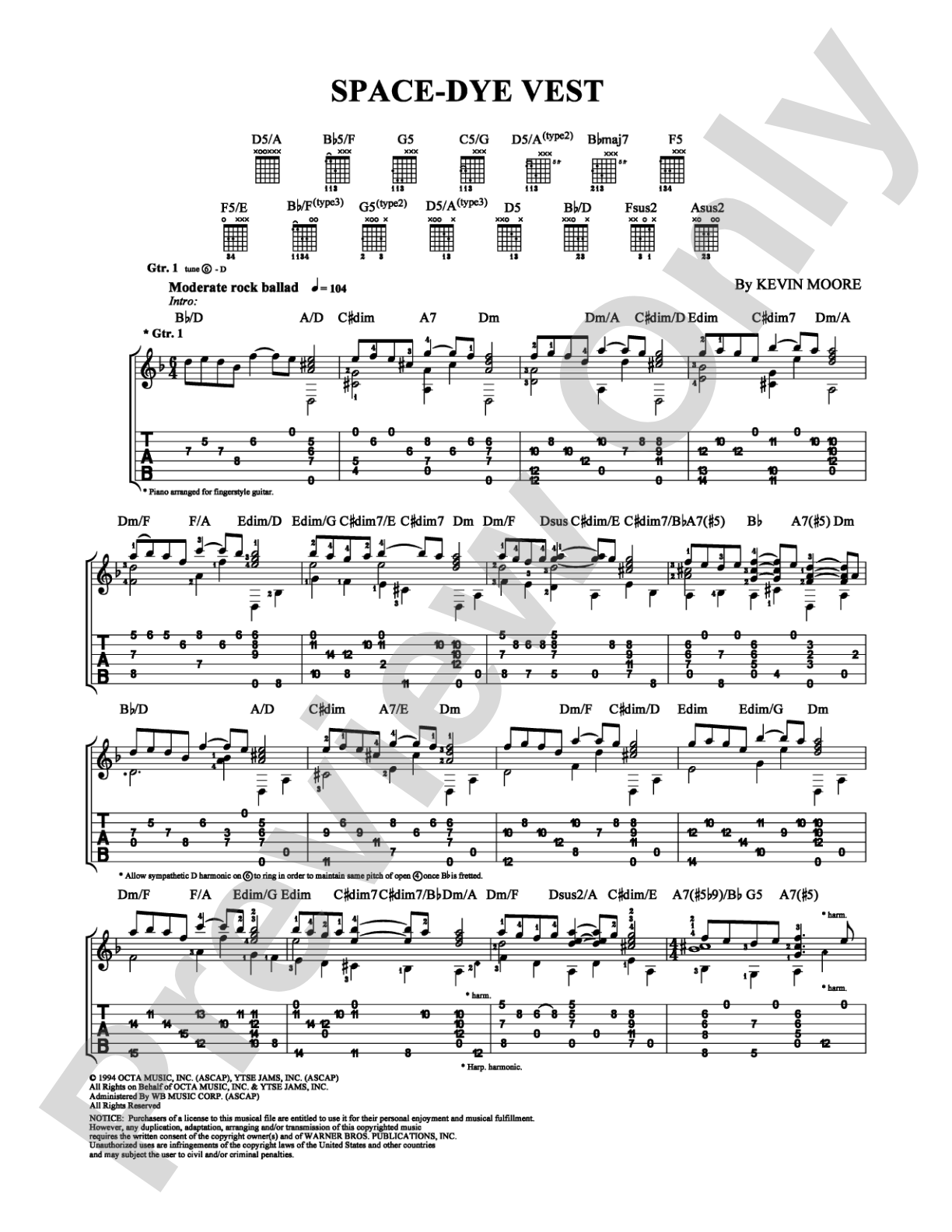 Space-Dye Vest: Guitar TAB Digital Sheet Music