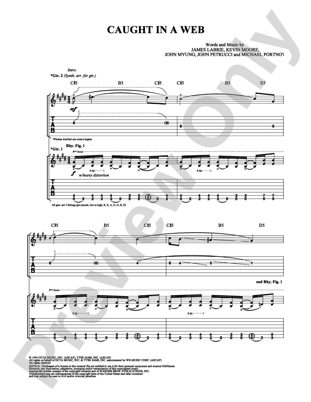 Caught in a Web: Guitar TAB Digital Sheet Music