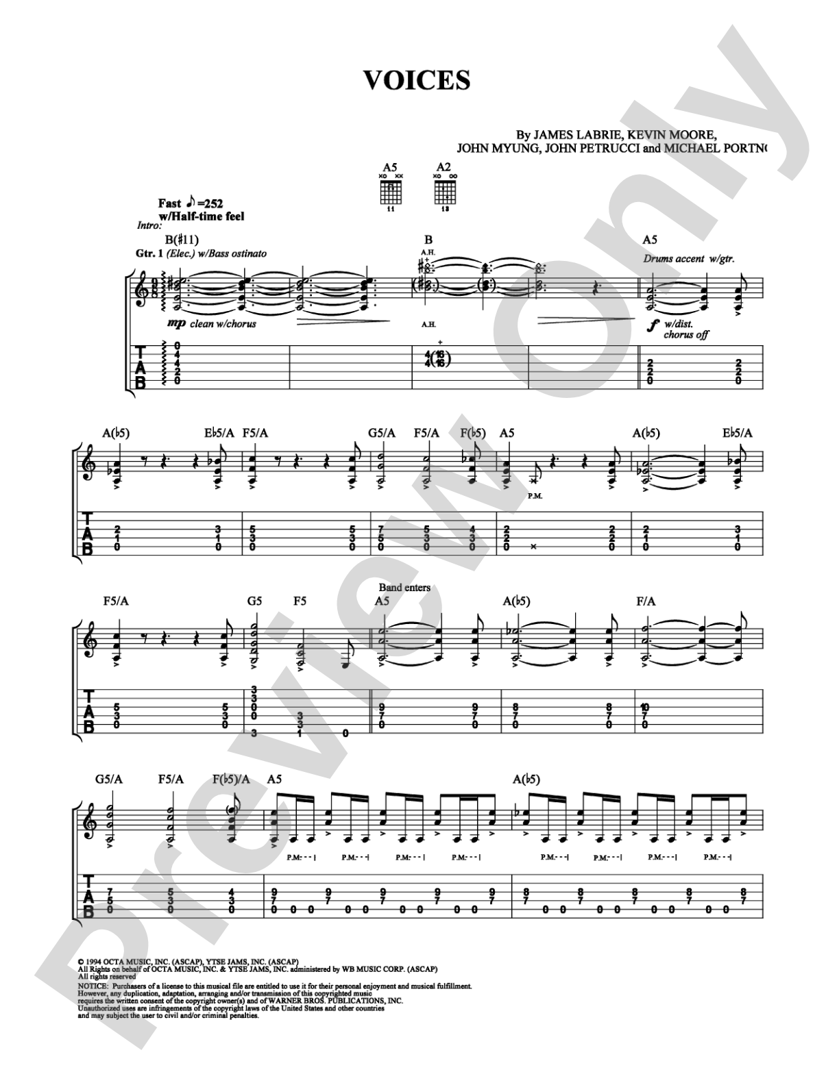 Voices: Guitar TAB Digital Sheet Music