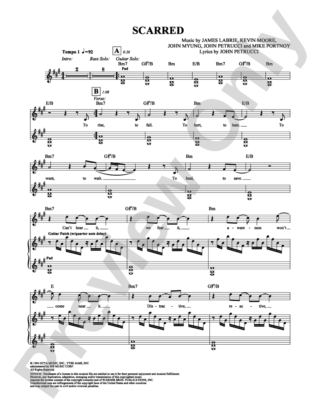 Scarred: Piano/Vocal/Chords Digital Sheet Music