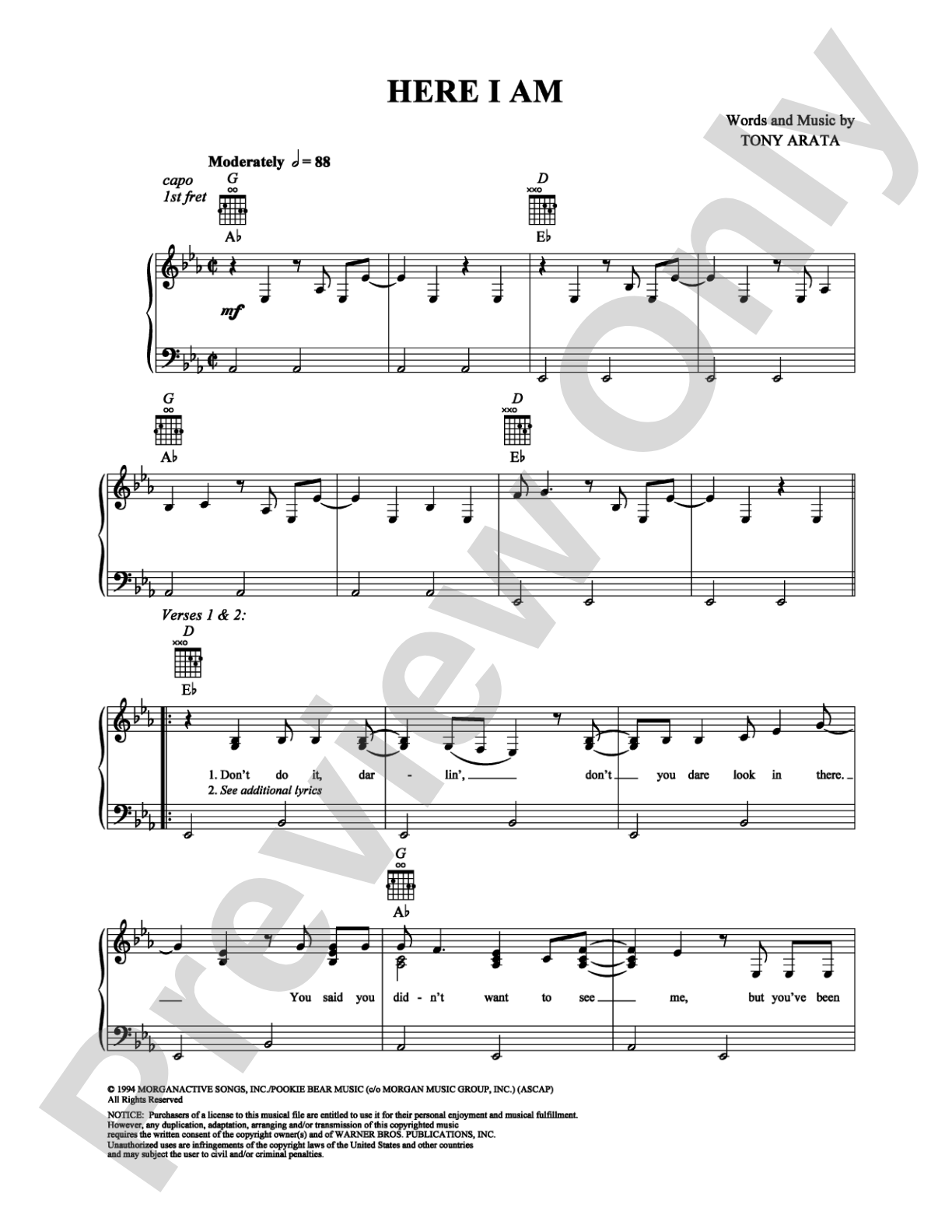 Here I Am: Piano/Vocal/Chords Digital Sheet Music