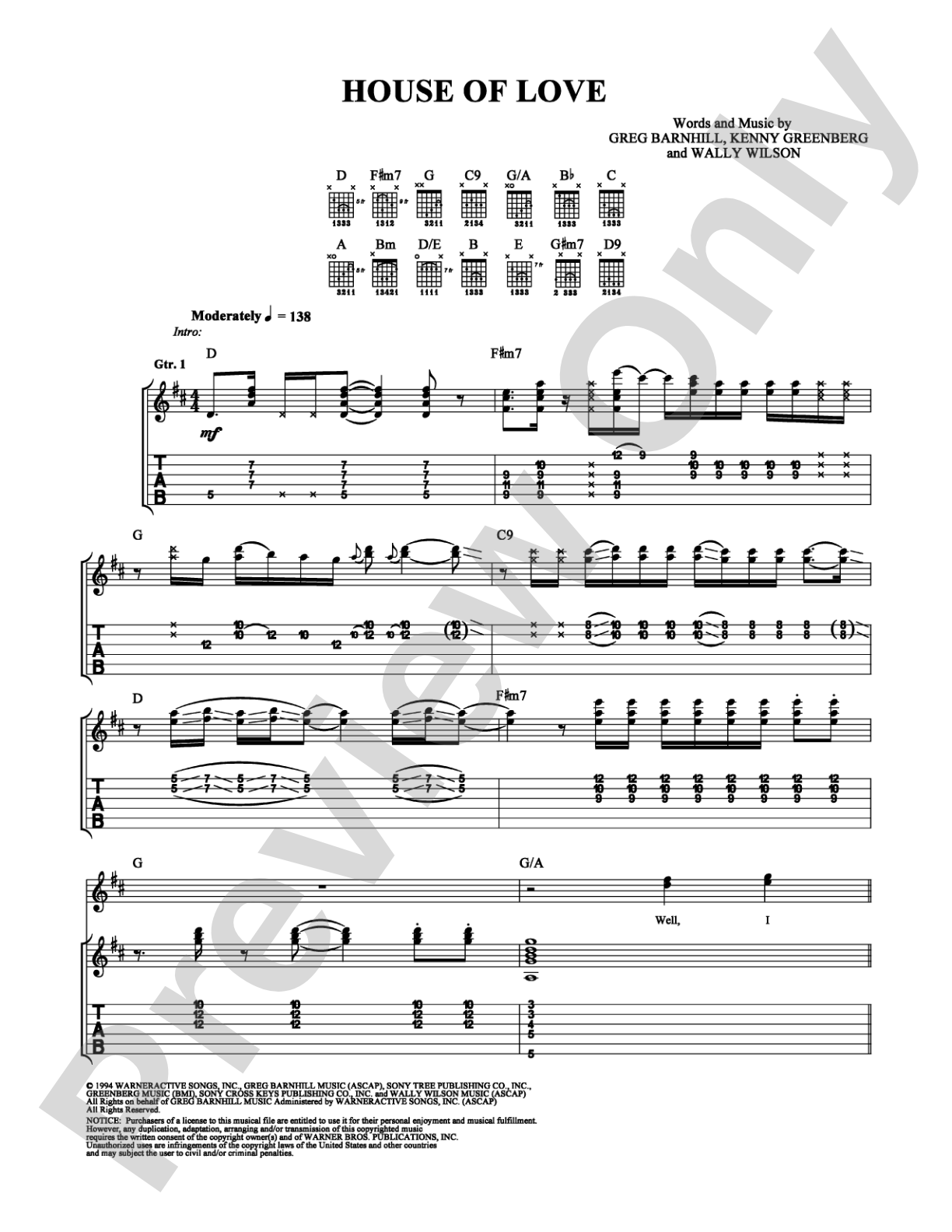 House of Love: Guitar TAB Digital Sheet Music