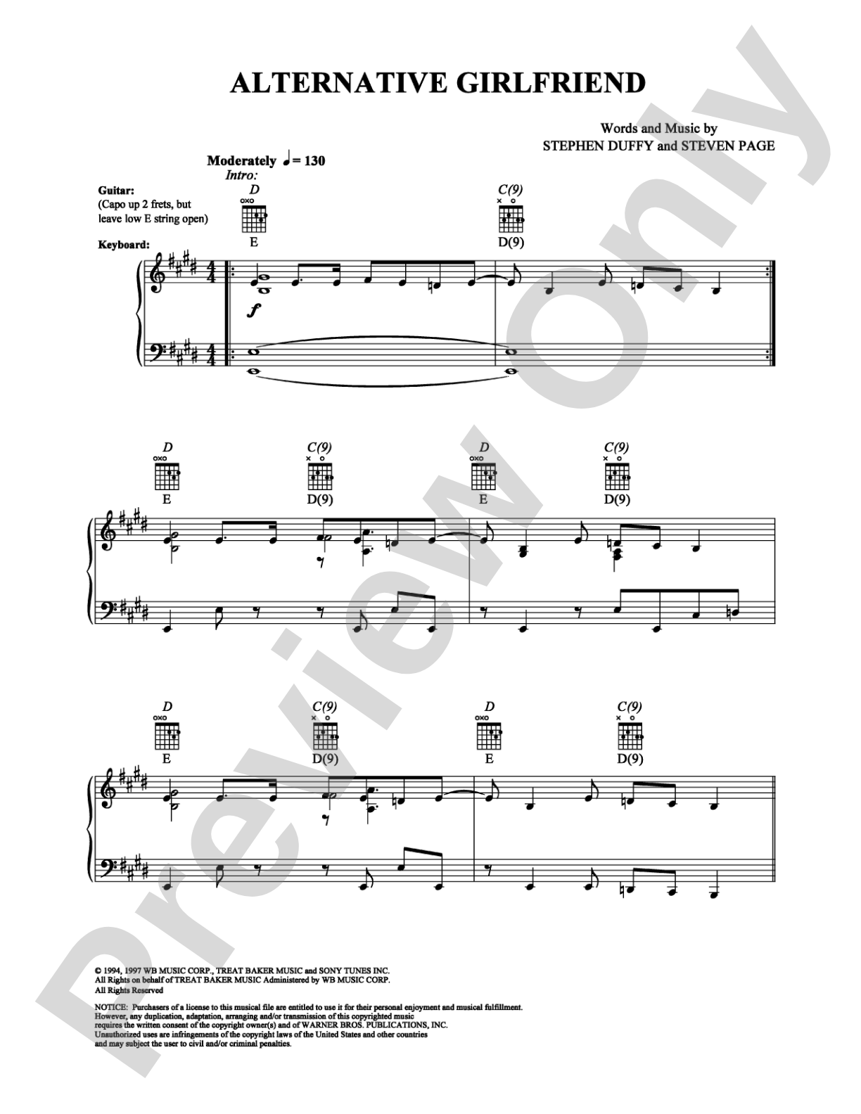 Alternative Girlfriend: Piano/Vocal/Chords Digital Sheet Music