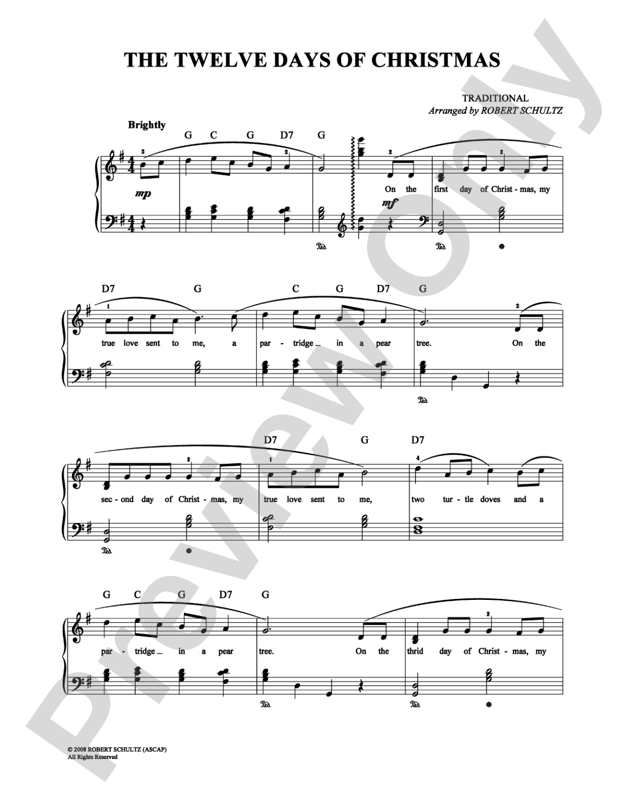 The Twelve Days of Christmas: Piano/Vocal/Chords Digital Sheet Music