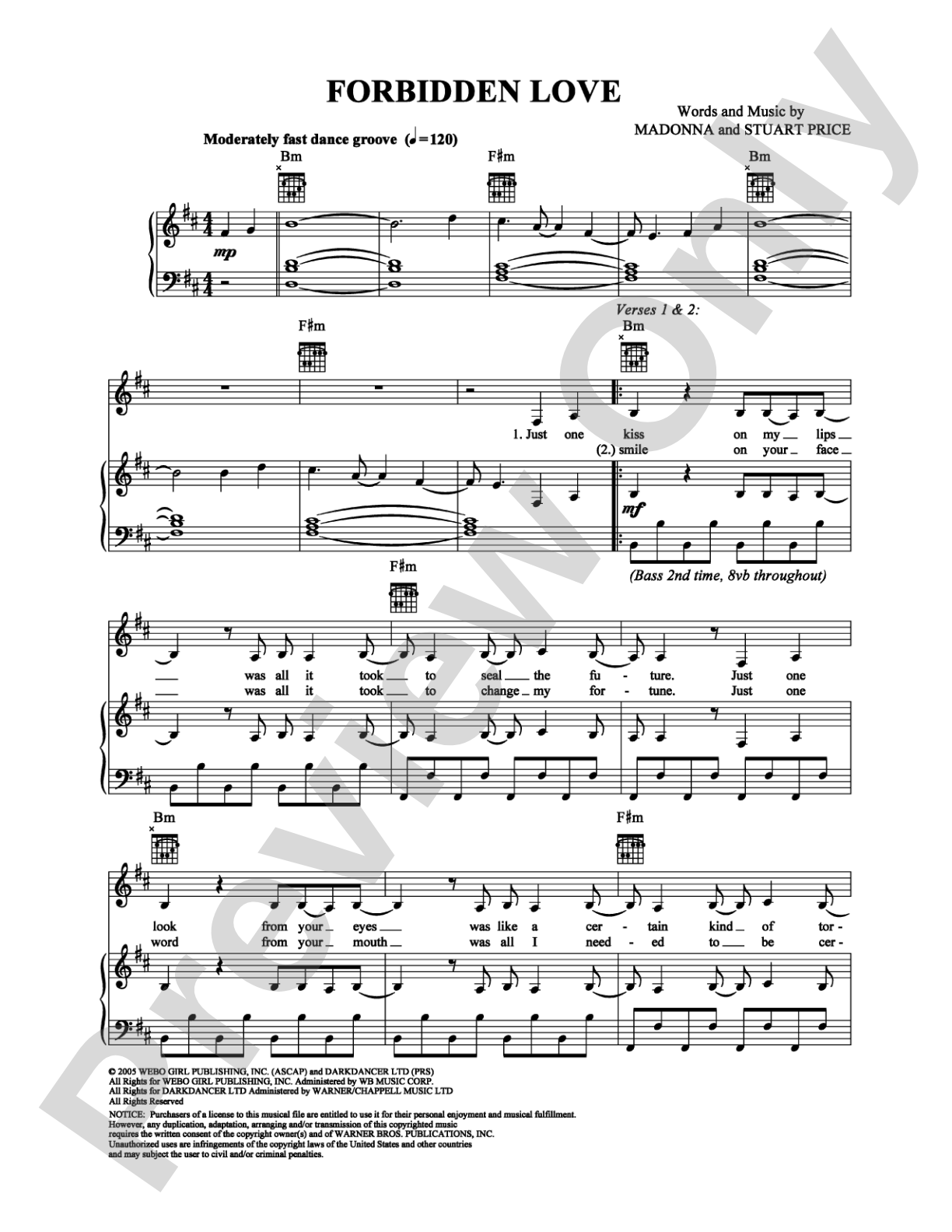 Forbidden Love: Piano/Vocal/Chords Digital Sheet Music