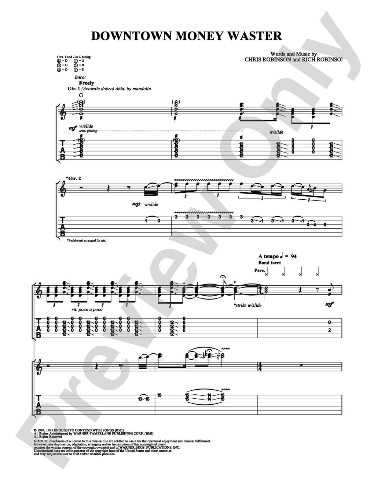 Downtown Money Waster: Guitar TAB Digital Sheet Music
