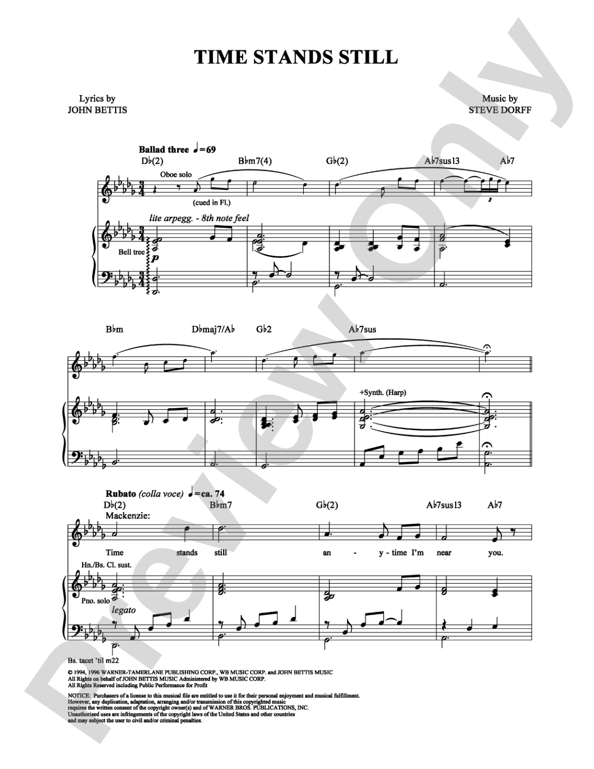 Time Stands Still: Piano/Vocal/Chords Digital Sheet Music