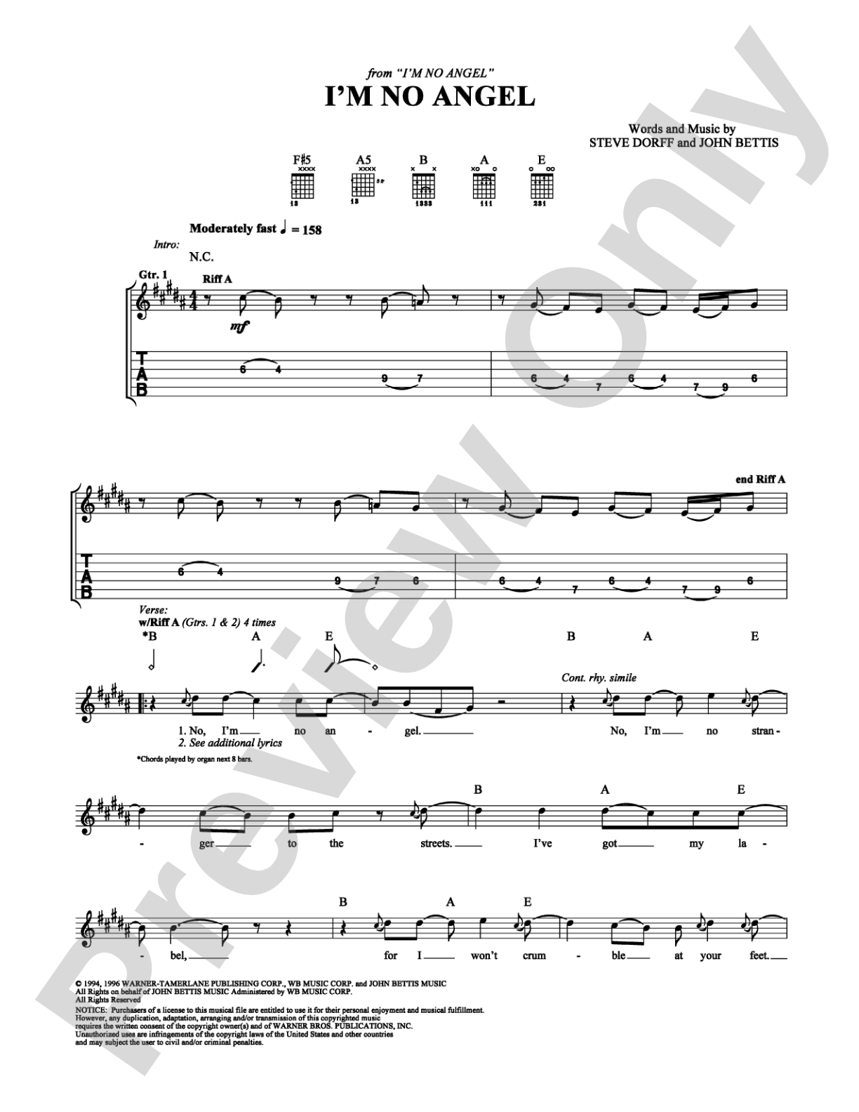 I'm No Angel: Guitar TAB Digital Sheet Music