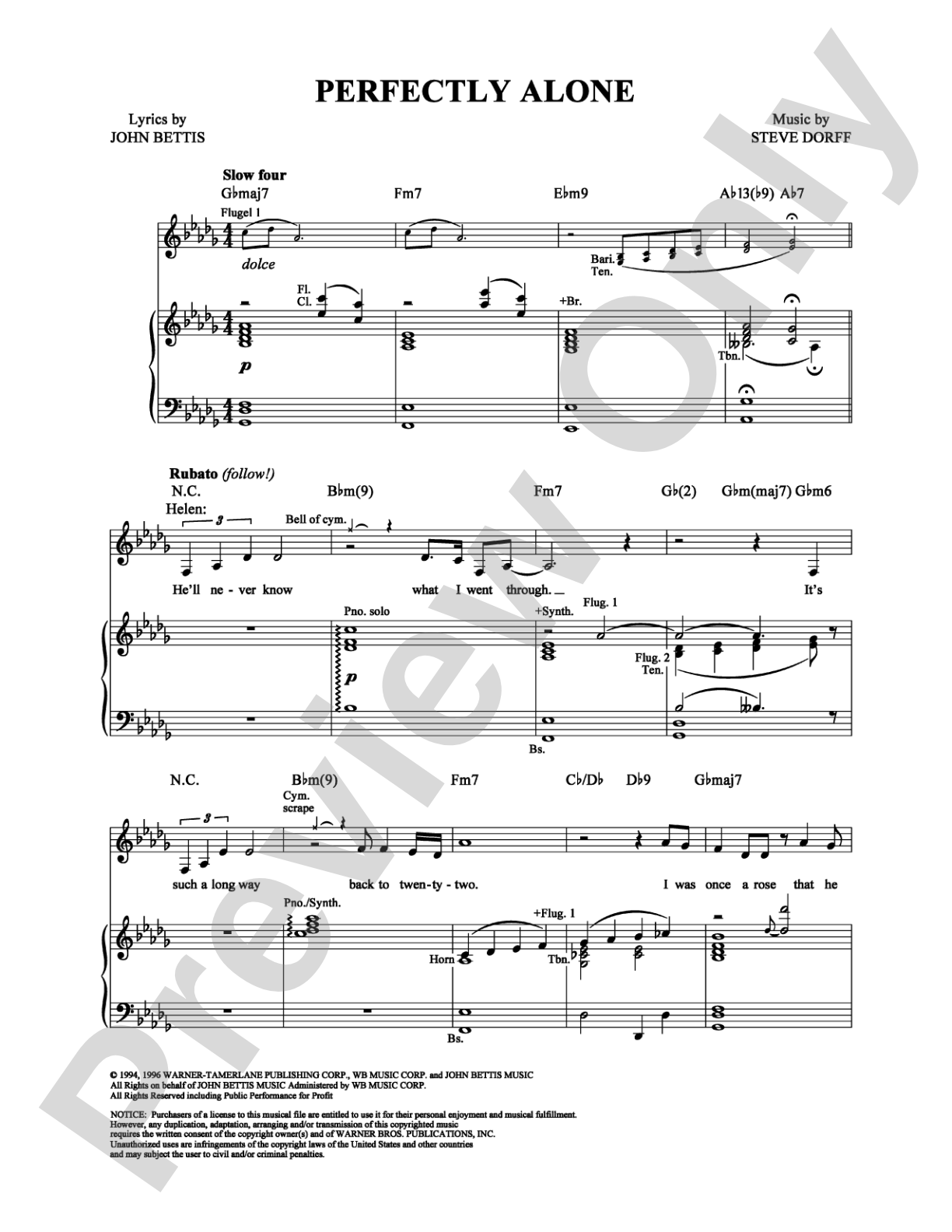 Perfectly Alone: Piano/Vocal/Chords Digital Sheet Music