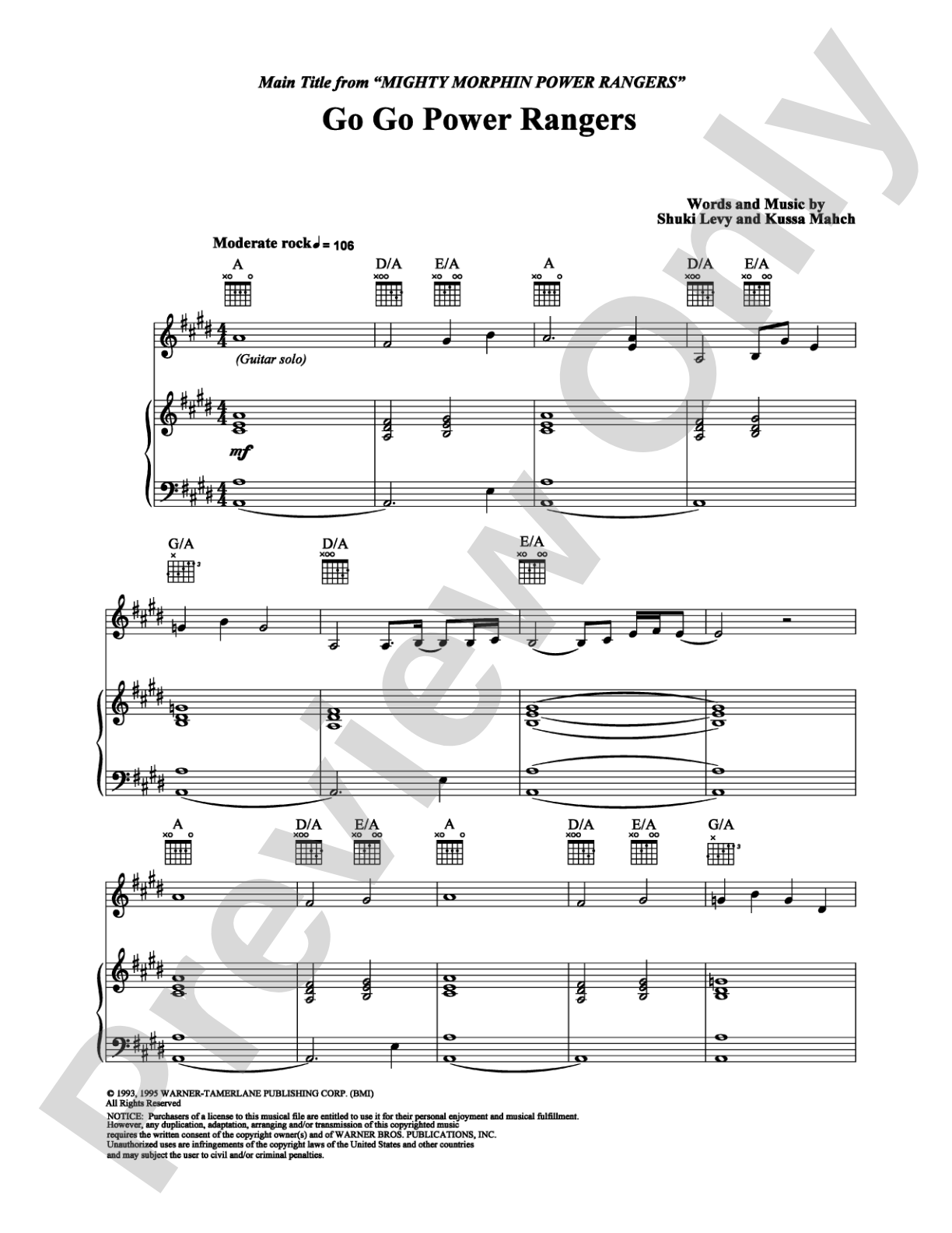 Go Go Power Rangers: Piano/Vocal/Chords Digital Sheet Music