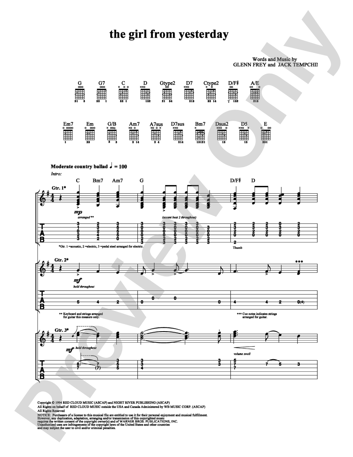 The Girl From Yesterday: Guitar TAB Digital Sheet Music