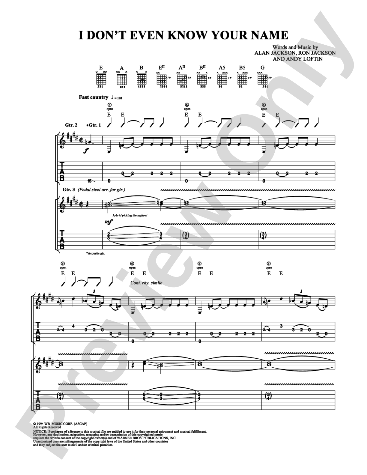 I Don't Even Know Your Name: Guitar TAB Digital Sheet Music