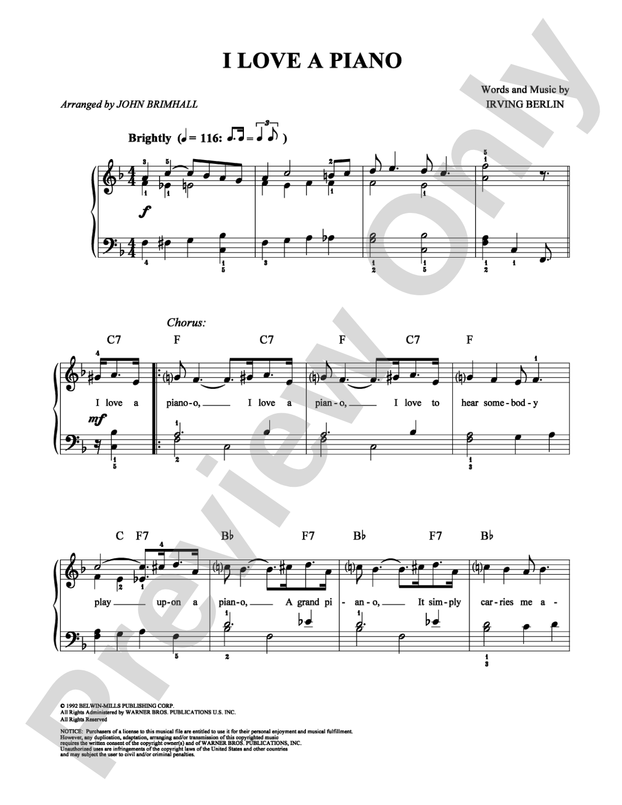 I Love a Piano: Easy Piano Digital Sheet Music