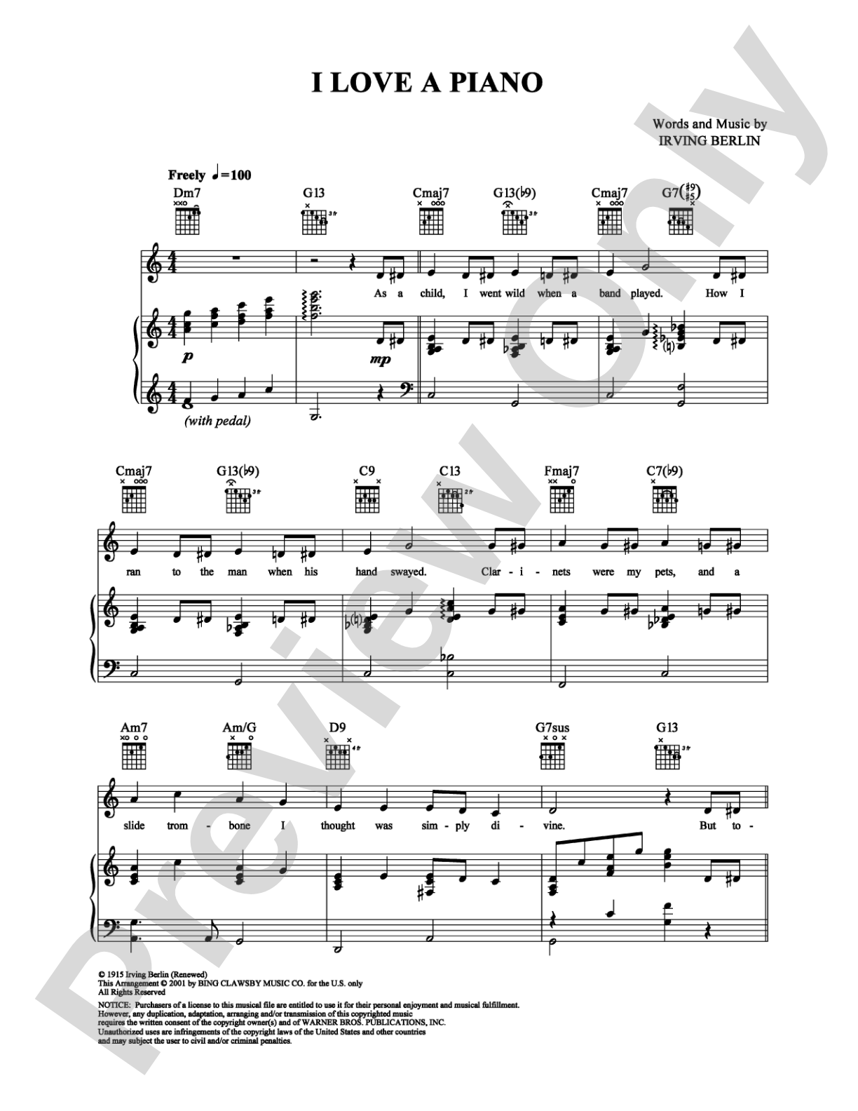I Love a Piano: Piano/Vocal/Chords Digital Sheet Music