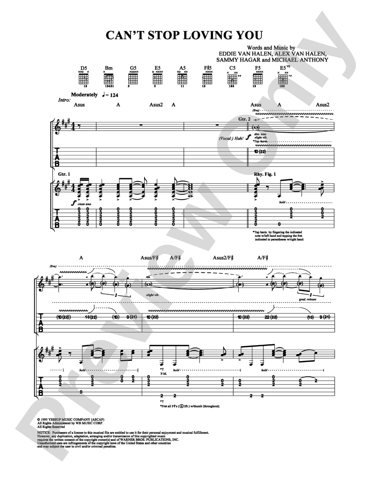 Can't Stop Loving You: Guitar TAB Digital Sheet Music