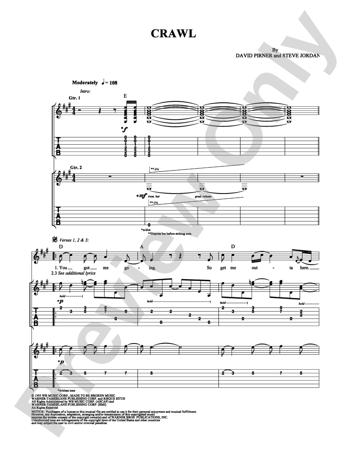 Crawl: Guitar TAB Digital Sheet Music