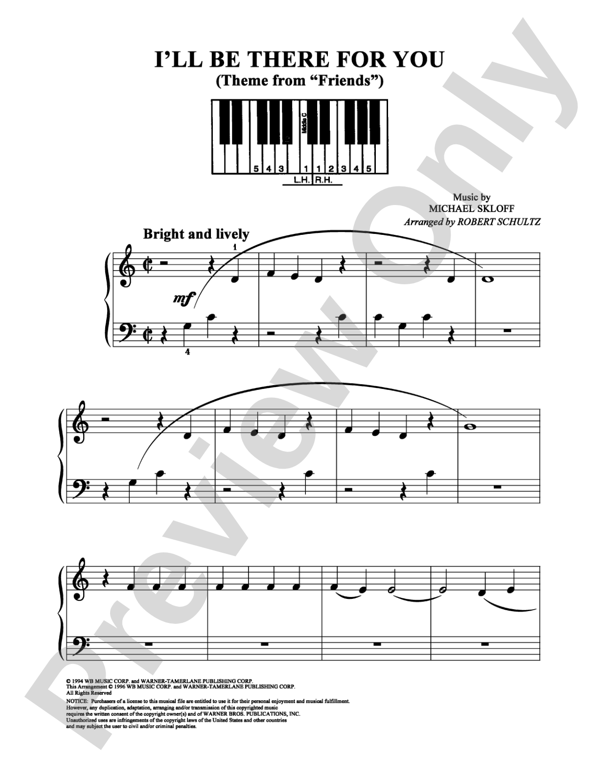 I'll Be There for You: Easy Piano Digital Sheet Music