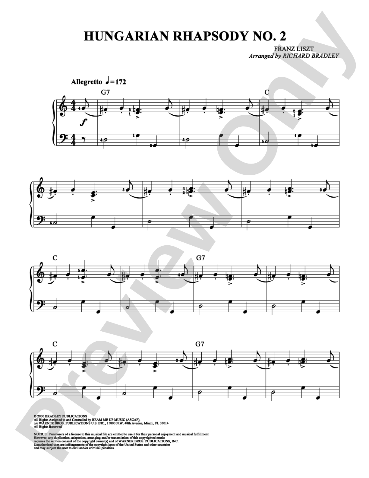 Hungarian Rhapsody No. 2: Easy Piano Digital Sheet Music