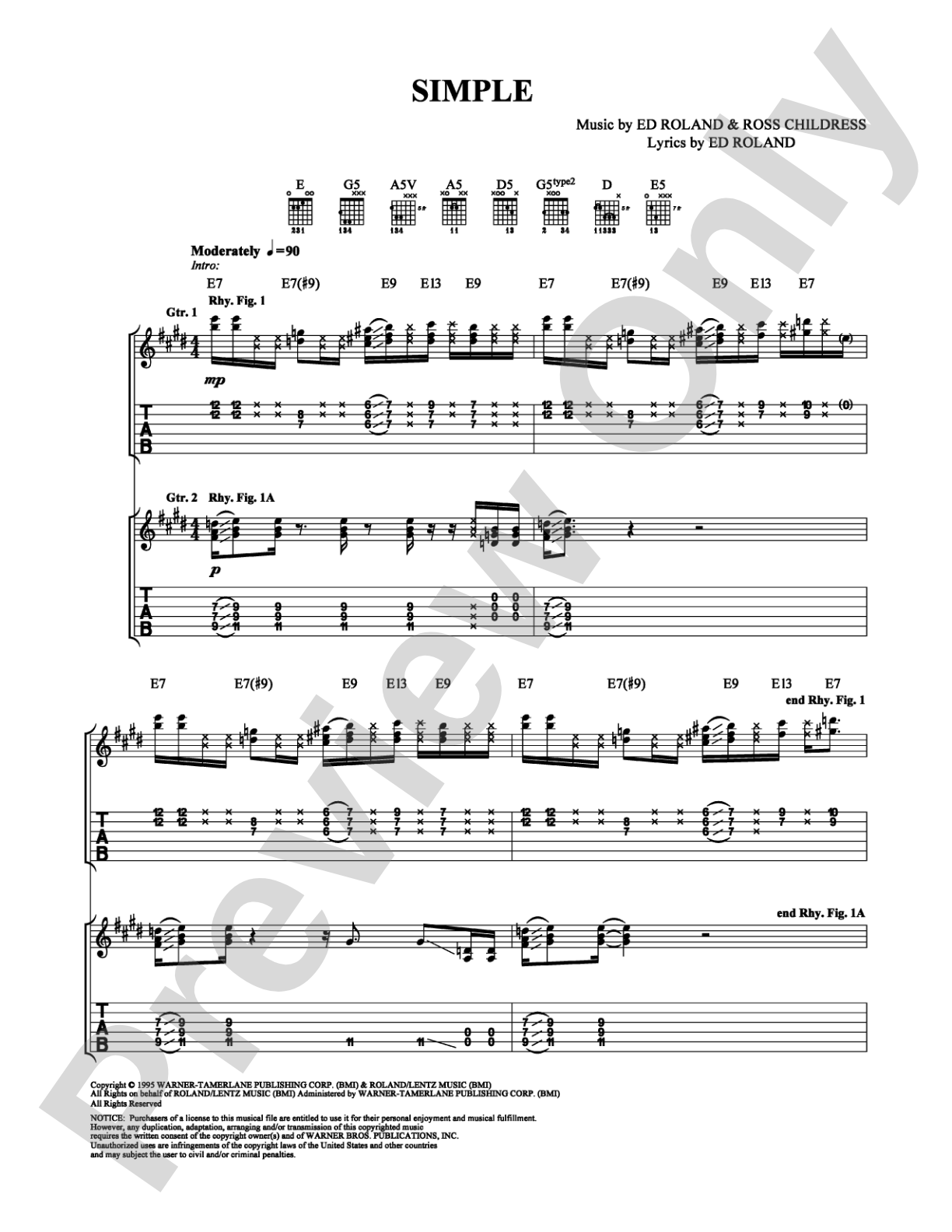 Simple: Guitar TAB Digital Sheet Music