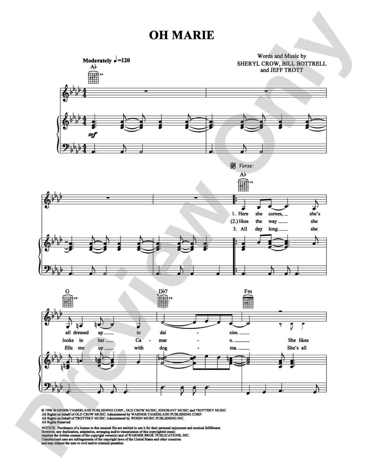 Oh Marie: Piano/Vocal/Chords Digital Sheet Music